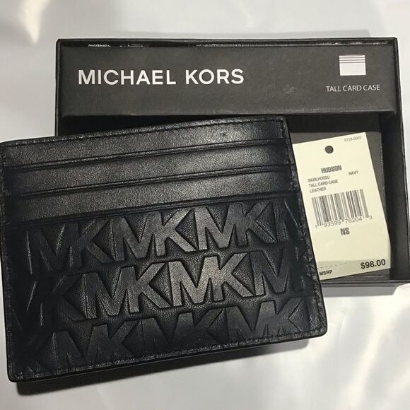 Michael Kors LEATHER Men's Tall Embossed  Leather Card Case - Picture 1 of 11